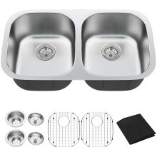 OEM/ODM 304 Stainless Steel Undermount Double Bowl Kitchen Deep Drawing Stamping Sink